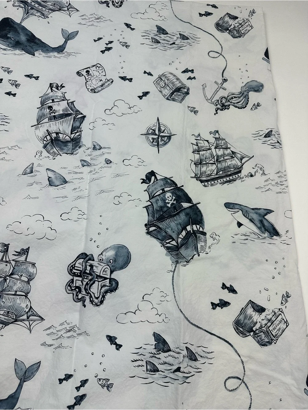Pottery Barn Kids Wilder Ship Flat Sheet Ships Sharks Twin Cotton